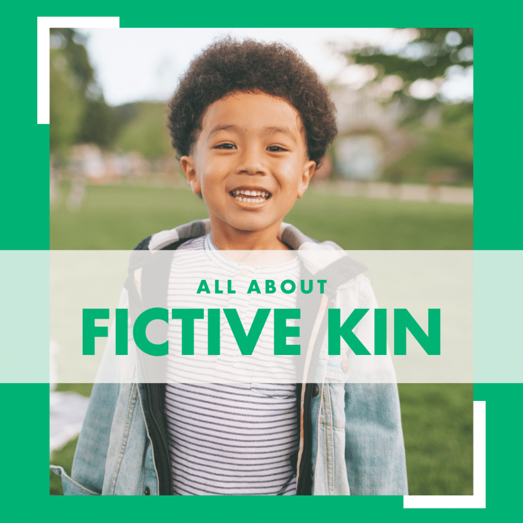 Small child smiling with text that reads "All About Fictive Kin"